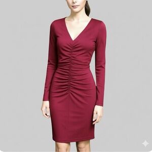 Narcisco Rodriguez for Design Nation Dress Ruched Cocktail Cherry Red Knit XS